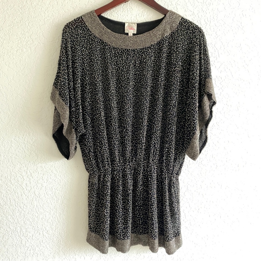Parker Sheer Beaded Embellished Tunic Top